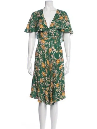 Pre-owned Allen Schwartz Floral Print Knee-length Dress In Green