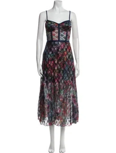 Pre-owned Allen Schwartz Floral Print Long Dress In Black