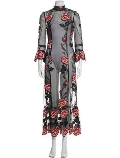 Pre-owned Allen Schwartz Floral Print Long Dress In Multicolor