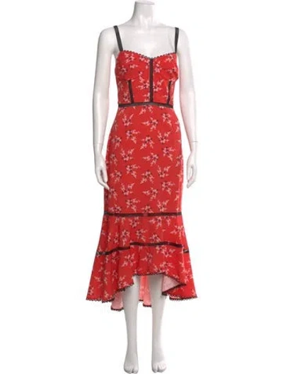 Pre-owned Allen Schwartz Floral Print Long Dress In Orange