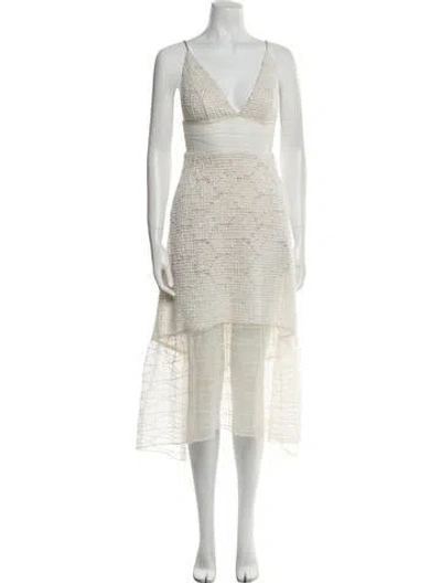 Pre-owned Allen Schwartz Lace Pattern Long Dress In Neutral