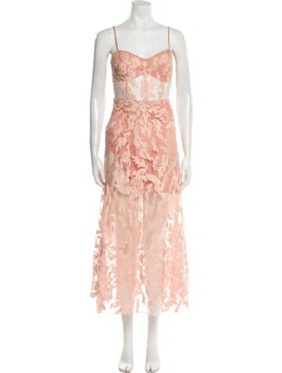 Pre-owned Allen Schwartz Lace Pattern Long Dress In Neutral