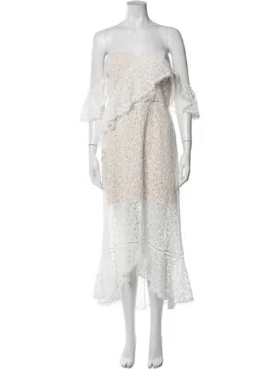 Pre-owned Allen Schwartz Lace Pattern Midi Length Dress In White