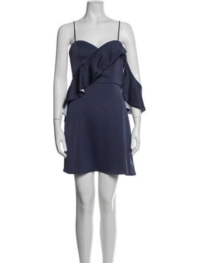 Pre-owned Allen Schwartz Off-the-shoulder Mini Dress In Blue