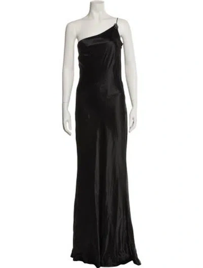 Pre-owned Allen Schwartz One-shoulder Long Dress In Black
