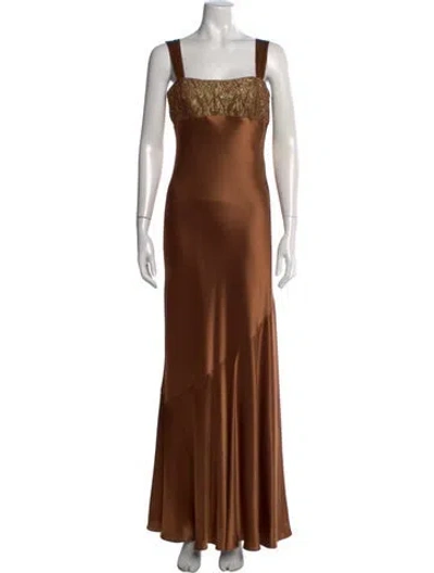Pre-owned Allen Schwartz Patterned Long Dress W/ Tags In Brown