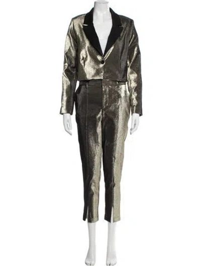 Pre-owned Allen Schwartz Patterned Pant Set W/ Tags In Black/metallic