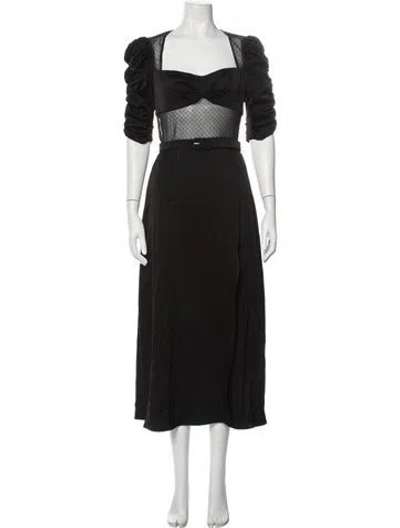 Pre-owned Allen Schwartz Polka Dot Print Long Dress In Black