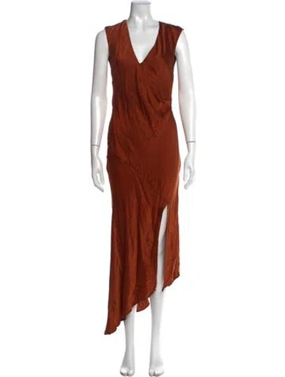 Pre-owned Allen Schwartz Silk Long Dress In Orange