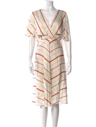 Pre-owned Allen Schwartz Striped Midi Length Dress In Neutral
