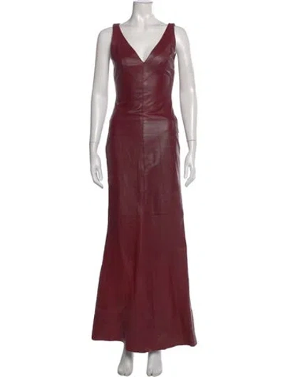 Pre-owned Allen Schwartz V-neck Long Dress In Burgundy