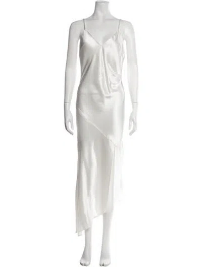 Pre-owned Allen Schwartz V-neck Long Dress In White