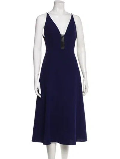 Pre-owned Allen Schwartz V-neck Midi Length Dress In Blue