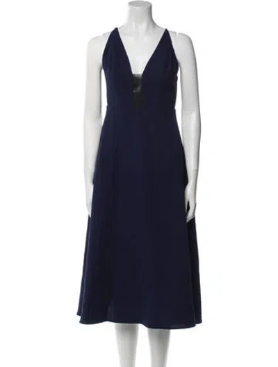 Pre-owned Allen Schwartz V-neck Midi Length Dress In Blue