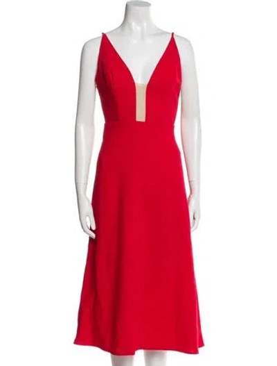Pre-owned Allen Schwartz V-neck Midi Length Dress In Red