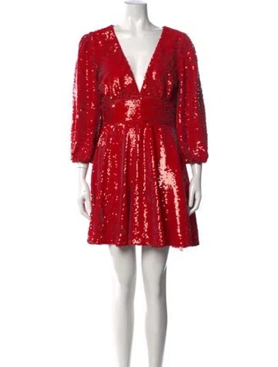 Pre-owned Allen Schwartz V-neck Mini Dress In Metallic/red