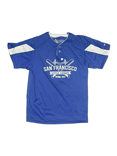 Pre-owned Alleson Athletic Kids' Short Sleeve Henley Shirt In Blue