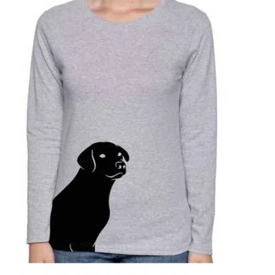 Alley Designs Women's Lab Puppy Dog Long Sleeve Cotton Tee Shirt In Gray
