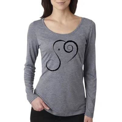 Alley Designs Womens Elephant Spirit Long Sleeve Scoop Neck Tee In Gray W Black