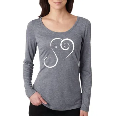 Alley Designs Womens Elephant Spirit Long Sleeve Scoop Neck Tee In Gray W White