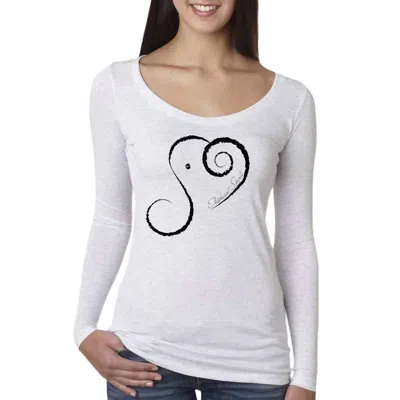 Alley Designs Womens Elephant Spirit Long Sleeve Scoop Neck Tee In Heathered White