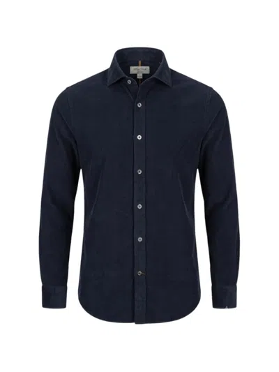 Alley Docks 963 Corduroy-effect Long-sleeve Shirt In Blue