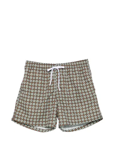 Alley Docks 963 Geometric-print Drawstring Swim Shorts In Multi
