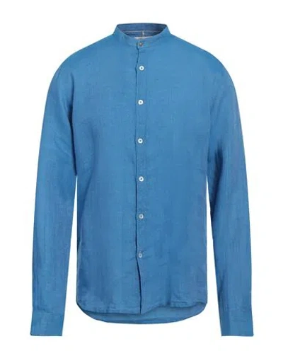 Alley Docks 963 Man Shirt Azure Size L Linen In Blue