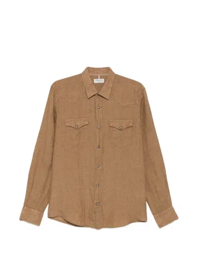Alley Docks 963 Western-yoke Chest-pocket Shirt In Brown