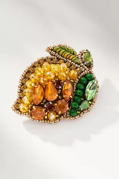 Allie Beads Beaded Lemon Brooch In Yellow