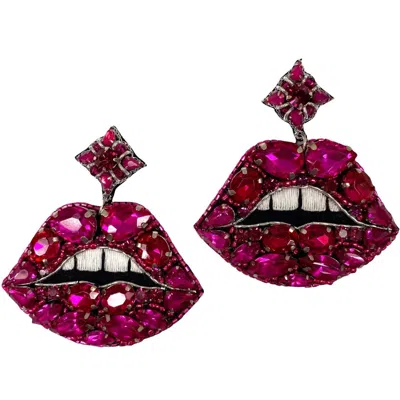 Allie Beads Jeweled Lip Earrings In Magenta