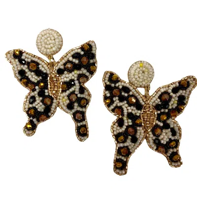 Allie Beads Leopard Butterfly Earrings In Black/brown