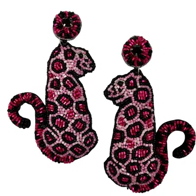 Allie Beads Leopard Earrings In Pink