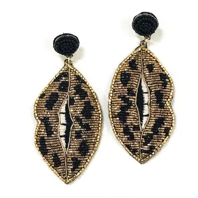 Allie Beads Leopard Lip Earrings In Black/brown