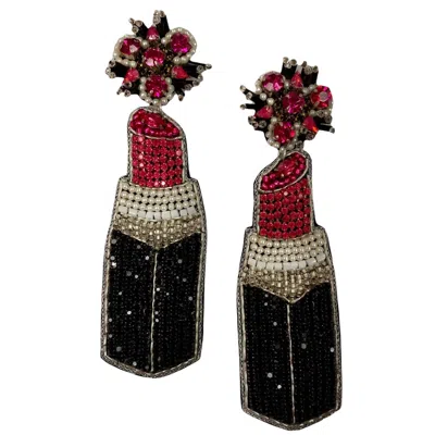 Allie Beads Lipstick Earrings In Black/red