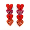 Allie Beads Multi Heart Beaded Drop Earrings In Red In Red