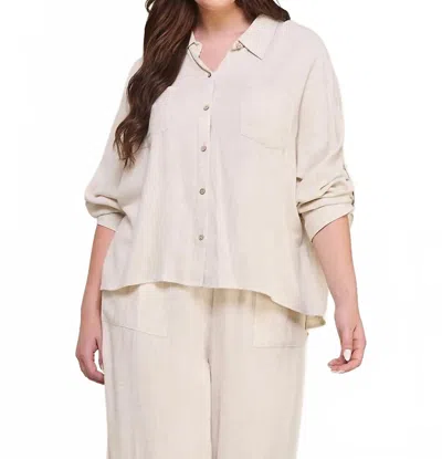Allie Rose Amelia Relaxed Dolman Button Front Shirt- Plus In Beige In Gray