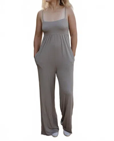 Allie Rose Bailey Babydoll Jumpsuit In Olive Brown In Blue