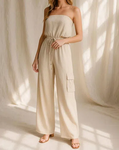 Allie Rose Brooke Strapless Jumpsuit In Natural/faded Stripe In Multi