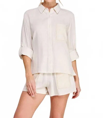 Allie Rose Button Down Textured Top In Off White In Beige