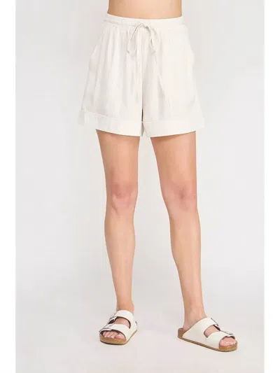 Allie Rose Clover Elastic Linen Shorts In Off White