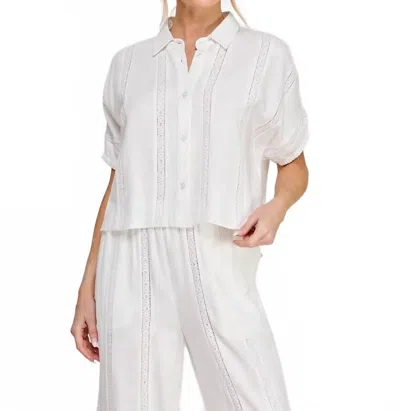 Allie Rose Coastal Lace Button Down Top In White