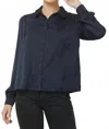 Allie Rose Coco Scallop Collar Button Down Top In Navy In Blue