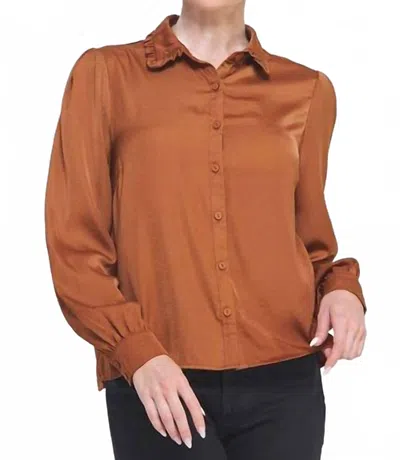 Allie Rose Coco Scallop Collar Button Down Top In Tan In Brown