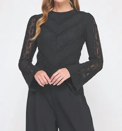 Allie Rose Colette Lace Bell Sleeve Top In Black In Gray