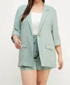 Allie Rose Curvy Linen Blazer - Plus In Sage In Multi