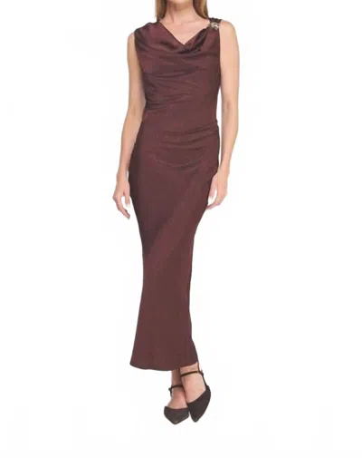 Allie Rose Dakota Draped Shoulder Ring Midi Dress In Dark Fig In Pink