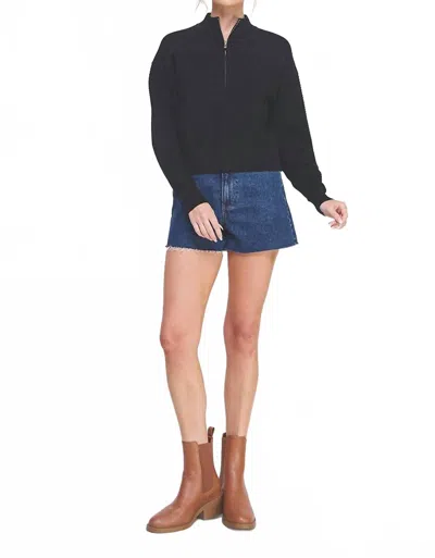 Allie Rose Dolman Half Zip Rib Sweater In Black