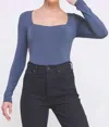 Allie Rose Donna Long Sleeve Bodysuit In Slate In Blue