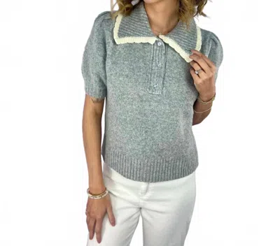 Allie Rose Eliza Collared Sweater In Heather Gray In Green